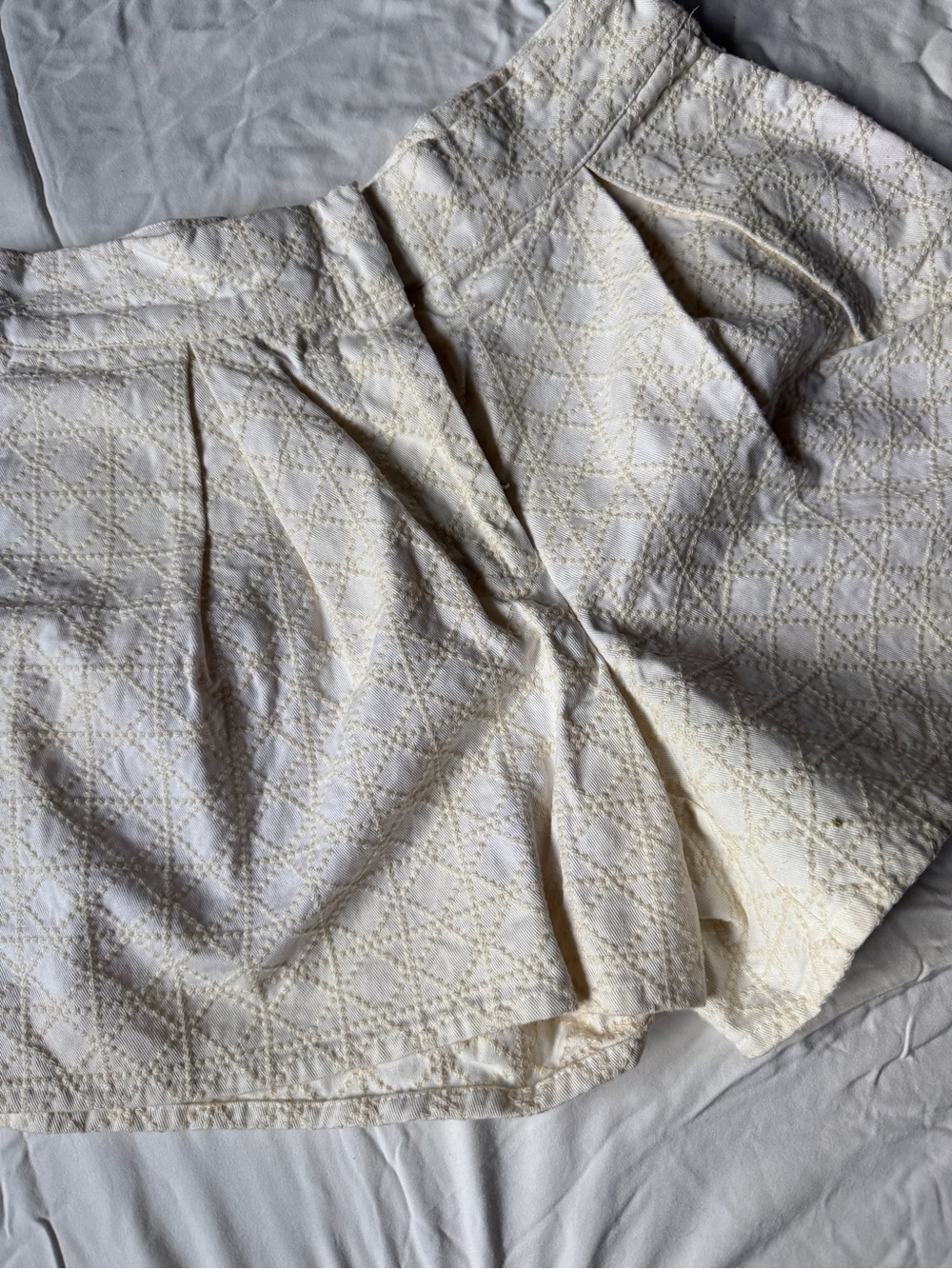 High-Waist Cream Eyelet Shorts